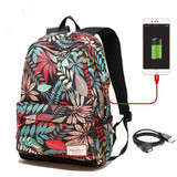 USB Charging Laptop Backpack Girls Flowers Travel Backpack