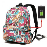 USB Charging Laptop Backpack Girls Flowers Travel Backpack