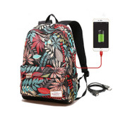 USB Charging Laptop Backpack Girls Flowers Travel Backpack