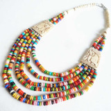 Tibetan Yak Beaded Boho Necklace Rainbow Ethnic Women Jewelry
