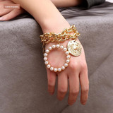 Exaggerate Charms Pearl Crab Chain Pendant Bracelet