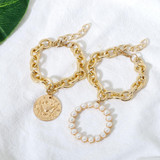 Exaggerate Charms Pearl Crab Chain Pendant Bracelet