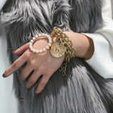 Exaggerate Charms Pearl Crab Chain Pendant Bracelet