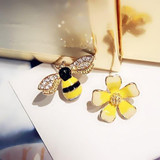 Crystal Flower Sweet Bee Stud Earrings Women Jewelry