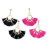 Fan Shaped Dangling Hot Pink Tassel Earrings Boho Jewelry