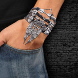 Punk Men Arrow Skull Angel Wing Biker Leather Wrap Bracelet