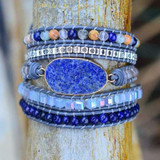 Natural Stones Lapis Boho 5 Strands Wrap Bracelets