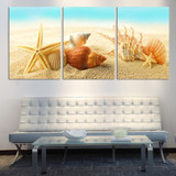 Free shipping 3 panels home decorative oil painting starfish and beach printed on canvas wall painting no frame canvas painting