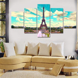5Pcs/Set Modern Picture Canvas Painting Wall Pictures For Decoration Paris City Eiffel Tower Modular picture (Unframed)