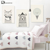 NICOLESHENTING Nordic Art Bear Fox Canvas Poster Painting Cartoon Animal Wall Picture Print Children Baby Room Decoration
