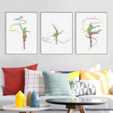 Triptych Modern Watercolor Abstract Ribbon Gymnastics Art Print Poster Beautiful Girl Room Wall Picture Canvas Paintin Home Deco