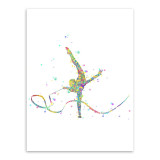 Triptych Modern Watercolor Abstract Ribbon Gymnastics Art Print Poster Beautiful Girl Room Wall Picture Canvas Paintin Home Deco