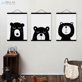 Kawaii Animal Bear Rabbit A4 Wooden Framed Poster Nordic Baby Kids Room Wall Art Canvas Painting Home Decor Print Picture Scroll
