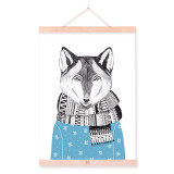 Watercolor Modern Nordic Kawaii Animal Wolf A4 Framed Canvas Painting Wall Art Prints Pictures Poster Kids Room Home Decoration