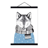 Watercolor Modern Nordic Kawaii Animal Wolf A4 Framed Canvas Painting Wall Art Prints Pictures Poster Kids Room Home Decoration