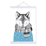 Watercolor Modern Nordic Kawaii Animal Wolf A4 Framed Canvas Painting Wall Art Prints Pictures Poster Kids Room Home Decoration
