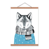 Watercolor Modern Nordic Kawaii Animal Wolf A4 Framed Canvas Painting Wall Art Prints Pictures Poster Kids Room Home Decoration