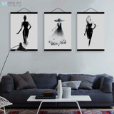 Black White Fashion Model Wooden Framed Canvas Paintin Modern Beautiful Girl Room Decor Big Wall Art Print Picture Poster Scroll