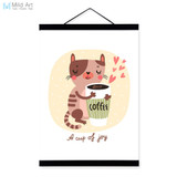 Modern Nordic Kawaii Animals Cat Wooden Framed Home Decor Kids Room Canvas Painting Nursery Wall Art Print Picture Poster Hanger