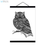 Modern Owl Black White Animals Bird Head Portrait Totem A4 Wooden Framed Canvas Painting Wall Art Print Picture Poster Home Deco