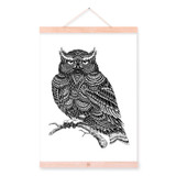 Modern Owl Black White Animals Bird Head Portrait Totem A4 Wooden Framed Canvas Painting Wall Art Print Picture Poster Home Deco