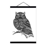 Modern Owl Black White Animals Bird Head Portrait Totem A4 Wooden Framed Canvas Painting Wall Art Print Picture Poster Home Deco
