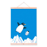Nordic Kawaii Animal Penguin Family A4 Wooden Framed Poster Canvas Painting Modern Living Room Home Deco Wall Art Picture Scroll