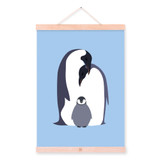 Nordic Kawaii Animal Penguin Family A4 Wooden Framed Poster Canvas Painting Modern Living Room Home Deco Wall Art Picture Scroll