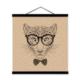 Leopard Face Black White Gentleman Wildlife Animal Portrait Wood Framed Canvas Painting Wall Art Print Picture Poster Home Decor