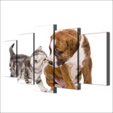 HD Printed 5 Piece Canvas Art Cute Dog Kiss Cat Painting Framed  Wall Pictures for Living Room Modern Free Shipping NY-6962A