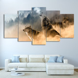HD Printed 5 Piece Canvas Art Howling Wolf in Clouds Painting Modular Wall Pictures for Living Room Free Shipping NY-7171B