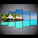 HD Printed 5 Piece Canvas Art Maldives Islands palm tree Painting Wall Pictures for Living Room Beach  Free Shipping CU-2533C