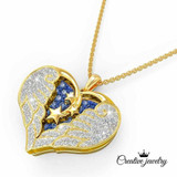 Starry Night Golden Heart Shaped Pendant With Clear n Blue Crystals Necklace: Hutzell