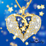 Starry Night Golden Heart Shaped Pendant With Clear n Blue Crystals Necklace: Hutzell