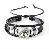 Tree of Life Under Glass Thick n Braided Leather Band Bracelet: Hutzell