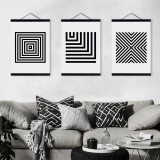 Black White Minimalist Geometric Wooden Framed Canvas Paintings Modern Nordic Home Decor Wall Art Print Pictures Poster Scroll