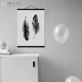 Minimalist Vintage Retro Feather Wooden Framed Poster Nordic Living Room Wall Art Print Picture Home Deco Canvas Painting Scroll