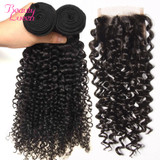 Afro Kinky Curly Weave Human Hair 3 Bundles With Closure Brazilian Hair Weave Bundles With Closure Nonremy Free Shipping