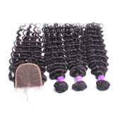 3 Deep Wave Bundles With Closure 4X4 Brazilian Hair Weave Bundles Deal Remy Nature Color Prosa Hair Products 4 pcs