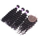 3 Deep Wave Bundles With Closure 4X4 Brazilian Hair Weave Bundles Deal Remy Nature Color Prosa Hair Products 4 pcs