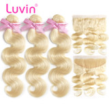 Luvin 613 Blonde Body Wave Brazilian Hair Weave Human Hair Bundles With Closure 3 Bundles Remy Hair and 1PC Lace Frontal Closure Luvin 613 Blonde Body Wave Brazilian Hair Weave Human Hair Bundles With Closure 3 Bundles Remy Hair and 1PC Lace Frontal Closure