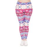 Large Size Leggings Boho Pink Printed High Waist Leggins Plus Size Trousers Stretch Pants