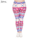Large Size Leggings Boho Pink Printed High Waist Leggins Plus Size Trousers Stretch Pants