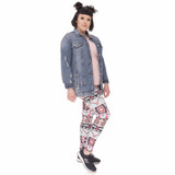 Large Size Leggings Boho Green Printed High Waist Leggins Plus Size Trousers Stretch Pants