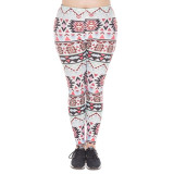 Large Size Leggings Boho Green Printed High Waist Leggins Plus Size Trousers Stretch Pants