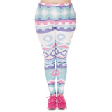 Large Size Leggings Aztec Green Printing High Waist Plus Size Stretch Trousers Pants