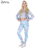 Women Elegant Legins Blue Leaves Color Printing Casual Legging Woman Fashion Leggings