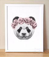 Panda Drawing with Rose Canvas Art Print Painting Poster,  Wall Picture for Home Decoration,  Wall Decor SHU001