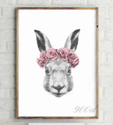 Rabbit Drawing with Rose Canvas Art Print Painting Poster,  Wall Picture for Home Decoration,  Wall Decor FA403
