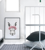 Rabbit Drawing with Rose Canvas Art Print Painting Poster,  Wall Picture for Home Decoration,  Wall Decor FA403